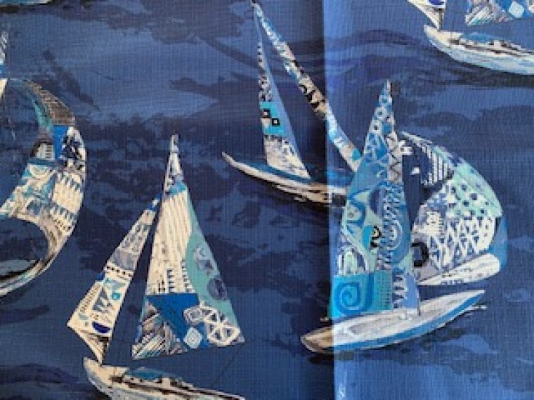 Limited Sail Boat Fabric in Blue and White for upholstery, drapes
