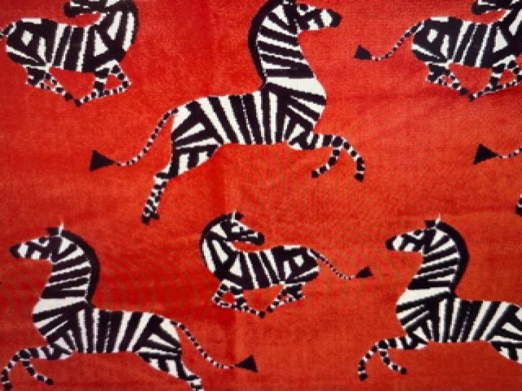 Red running Zebras on Velvet Fabric for Upholstery, pillows, Blankets