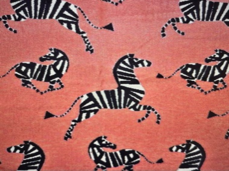 Red running Zebras on Velvet Fabric for Upholstery, pillows, Blankets