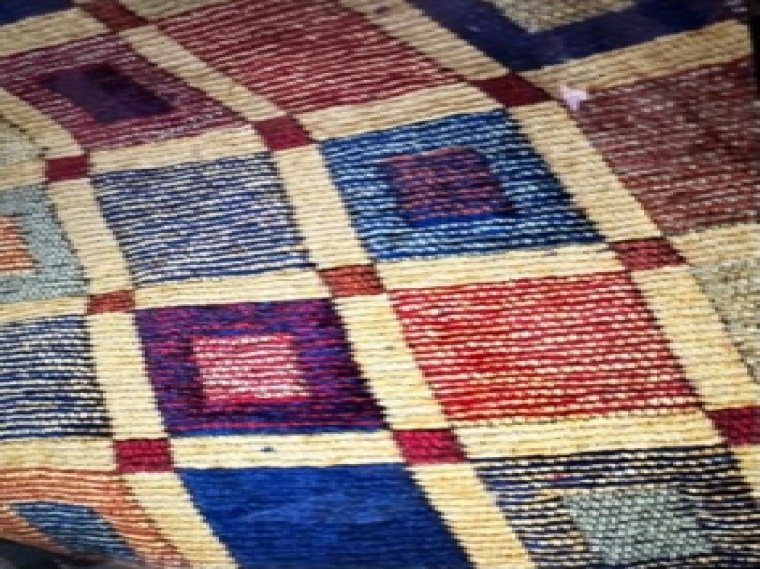 Modern imported Tapestry fabric with Rich blues Reds for Upholstery