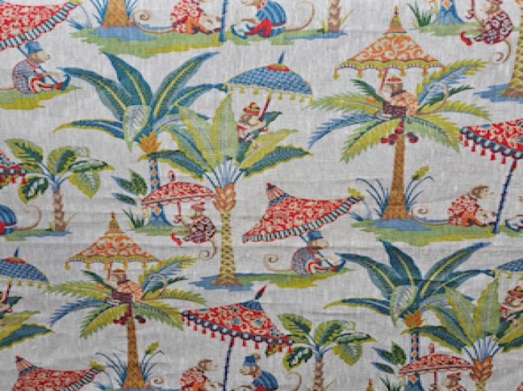 Monkey ing around, linen fabric from England, upholstery, drapes, bedding