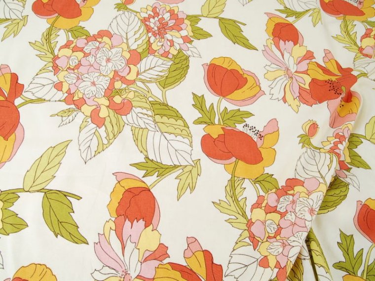 Manuel Canovas Style Floral with Matching Stripe Coral, Pink, Green ...