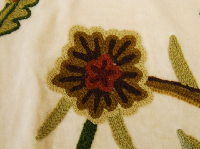 Spectacular Hand Embroidered 100 WOOL CREWEL ON VELVET Upholstery